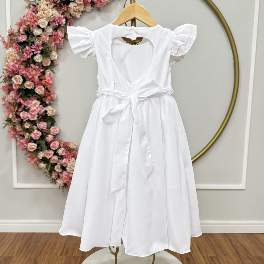 Vestido Infantil Branco Busto Nervura Pérolas Casamento