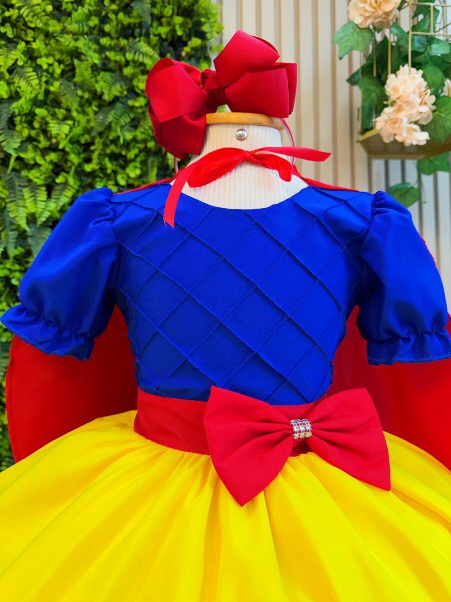 Vestido Fantasia Branca de Neve Infantil Amarelo com Capa