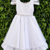Vestido Infantil Branco Busto Nervura Tule e Poliéster
