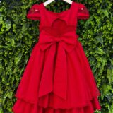 Vestido Infantil Vermelho Busto Nervura Tule e Poliéster