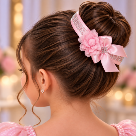 Porta Coque Infantil Belli Luna Cetim e Strass Rosa Bebê