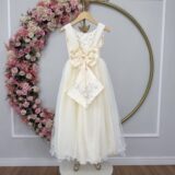 Vestido Infantil Dama de Honra Longo Marfim com Pérolas