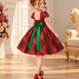 Vestido Infantil Vermelho com Xadrez Festa de Natal