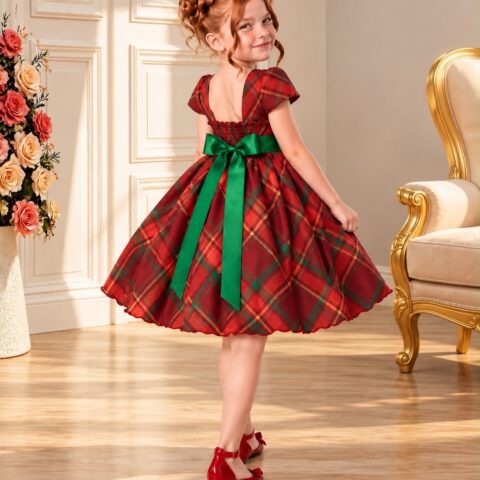 Vestido Infantil Vermelho com Xadrez Festa de Natal