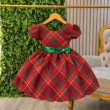Vestido Infantil Vermelho com Xadrez Festa de Natal