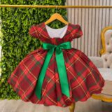 Vestido Infantil Vermelho com Xadrez Festa de Natal