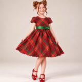 Vestido Infantil Vermelho com Xadrez Festa de Natal