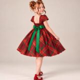 Vestido Infantil Vermelho com Xadrez Festa de Natal
