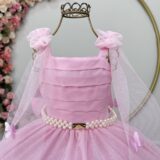 Vestido Infantil Longo Rosa com Borboletas Dama Festa