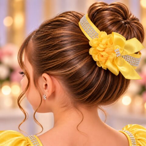 Porta Coque Infantil Belli Luna Cetim e Strass Amarelo