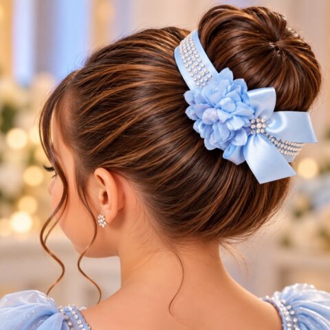 Porta Coque Infantil Belli Luna Cetim e Strass Azul Bebê