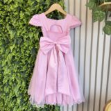 Vestido Infantil Rosa Busto Drapeado Tule Glitter Crepe