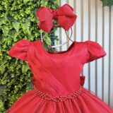 Vestido Infantil Vermelho Busto Drapeado Tule Glitter Crepe