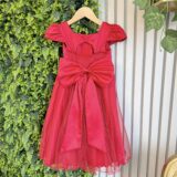 Vestido Infantil Vermelho Busto Drapeado Tule Glitter Crepe