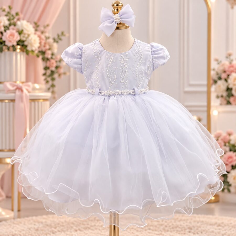 Vestido de Bebê Alice Cecília Menina Bonita Branco