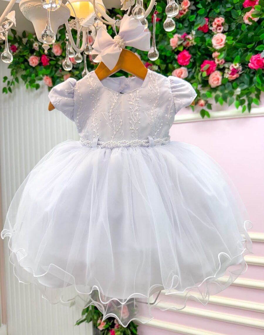 Vestido de Bebê Alice Cecília Menina Bonita Branco