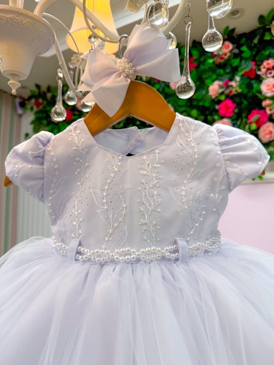Vestido de Bebê Alice Cecília Menina Bonita Branco