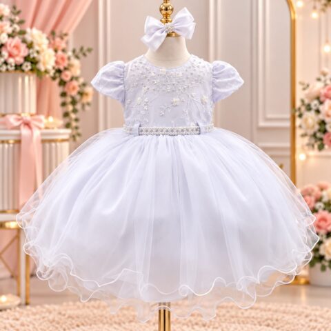 Vestido de Bebê Alice Valentina Menina Bonita Branco