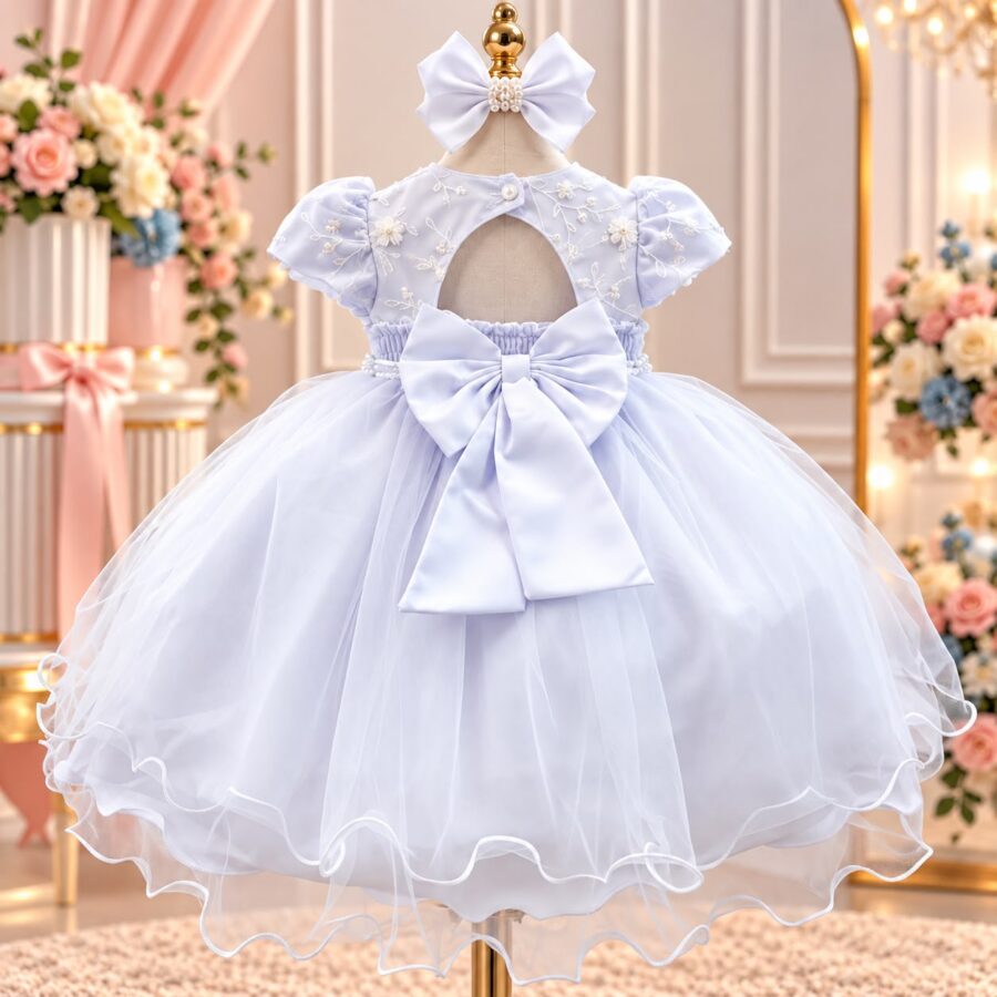 Vestido de Bebê Alice Valentina Menina Bonita Branco