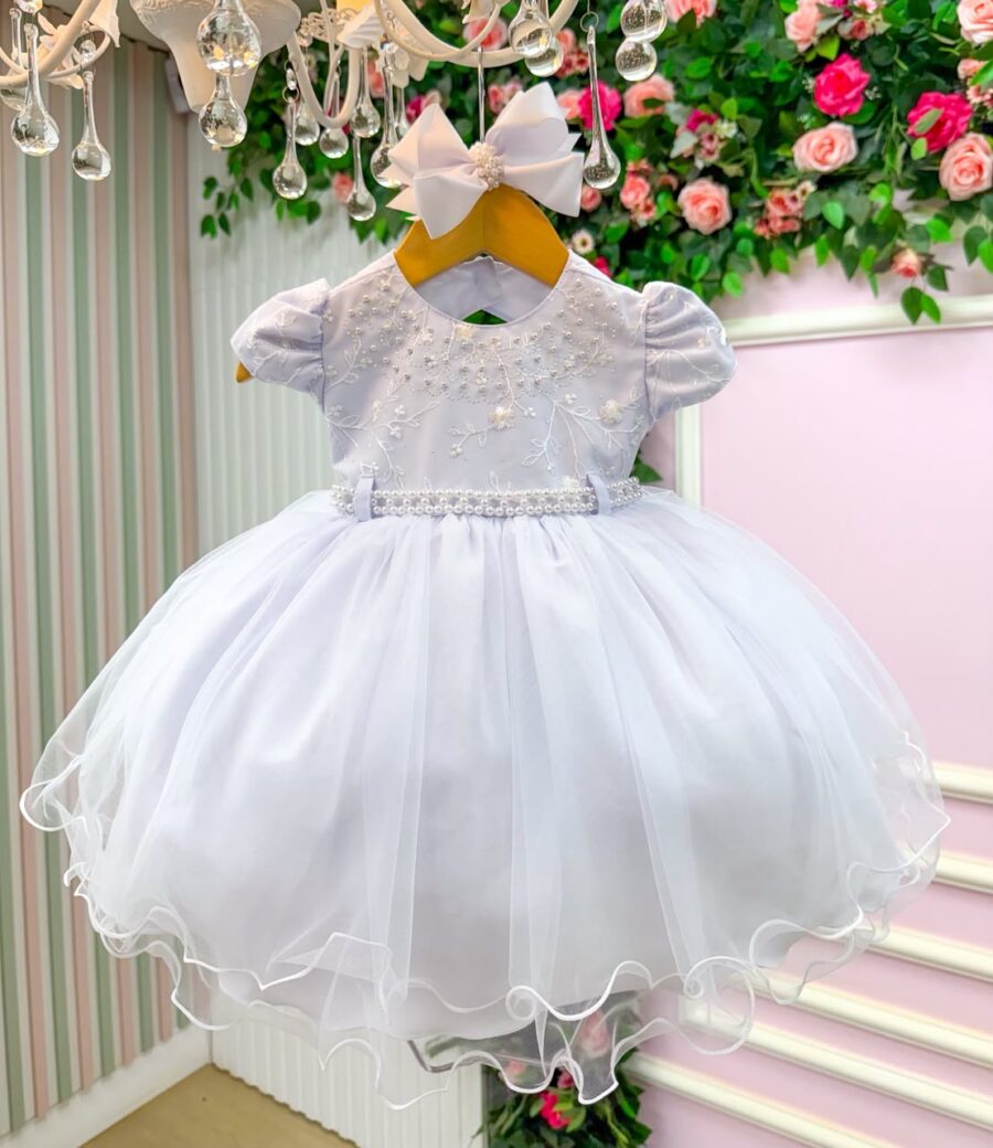 Vestido de Bebê Alice Valentina Menina Bonita Branco