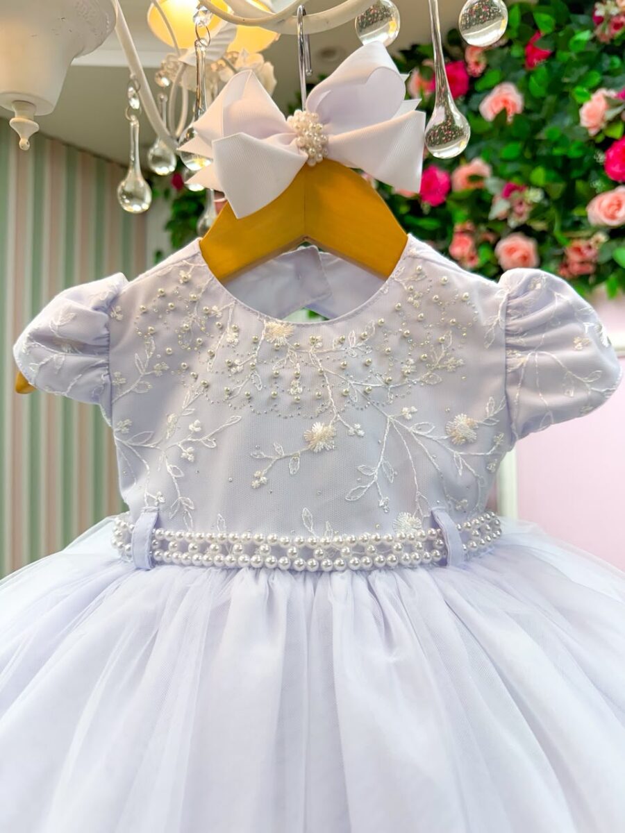 Vestido de Bebê Alice Valentina Menina Bonita Branco