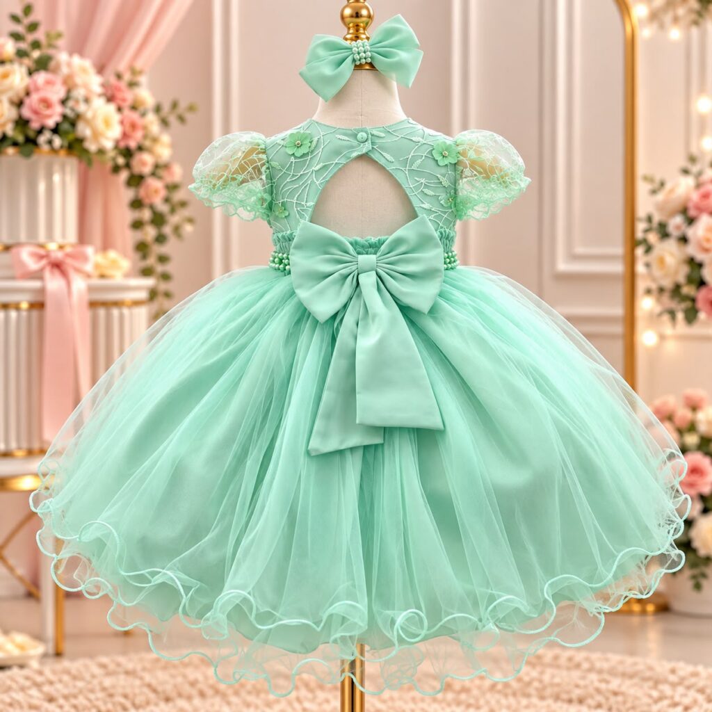 Vestido de Bebê Alice Beatriz Menina Bonita Verde Menta