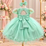 Vestido de Bebê Alice Beatriz Menina Bonita Verde Menta