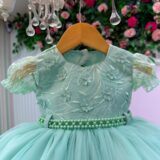 Vestido de Bebê Alice Beatriz Menina Bonita Verde Menta