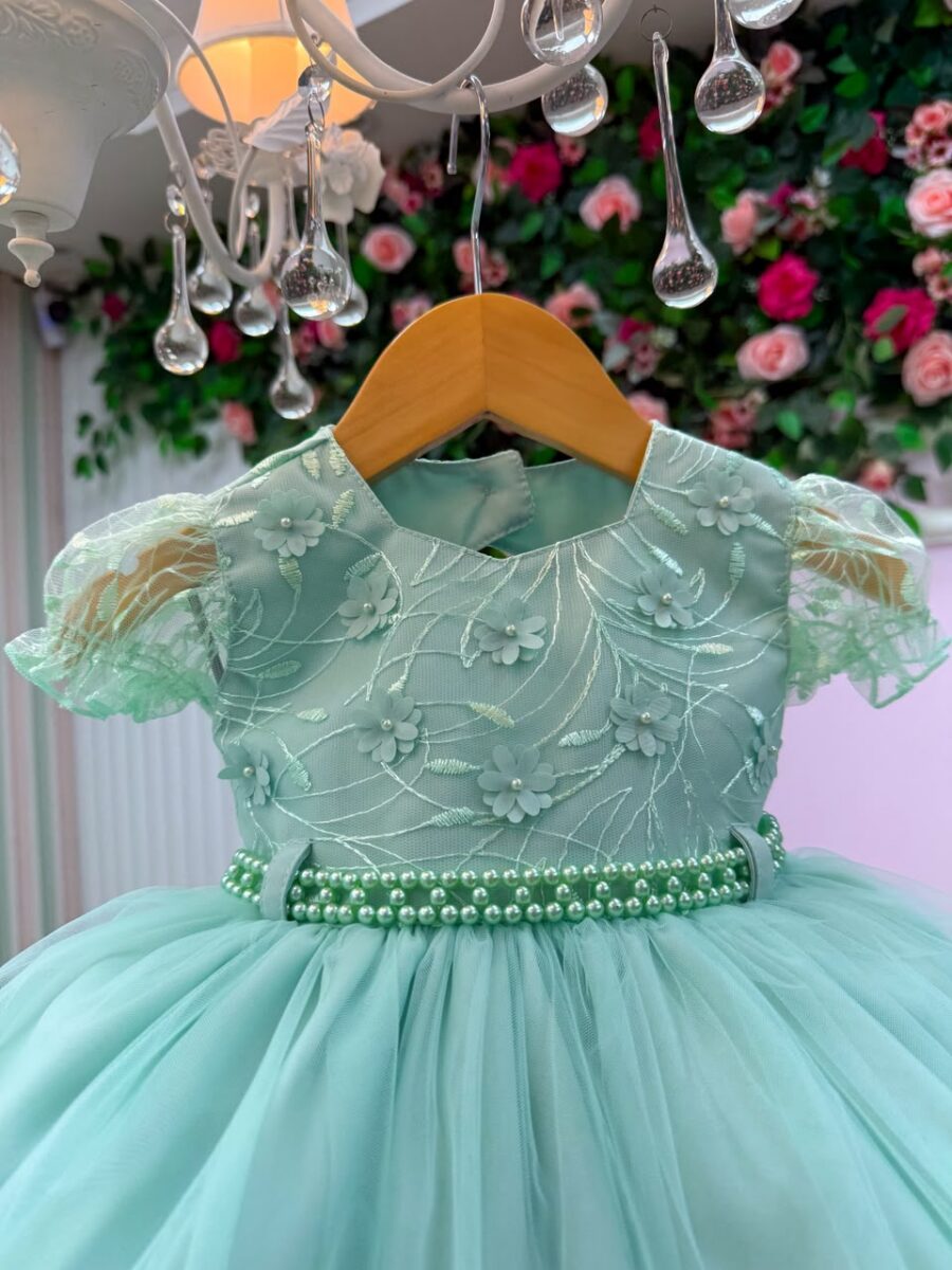 Vestido de Bebê Alice Beatriz Menina Bonita Verde Menta