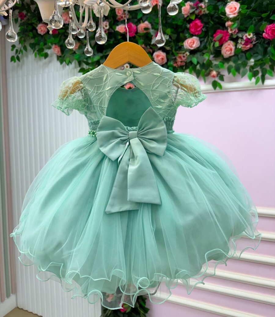 Vestido de Bebê Alice Beatriz Menina Bonita Verde Menta
