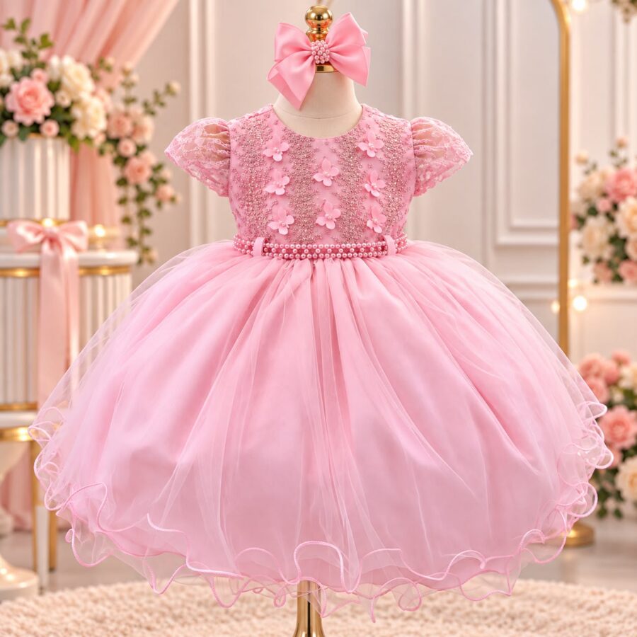 Vestido de Bebê Alice Vitória Menina Bonita Rosa Bebê