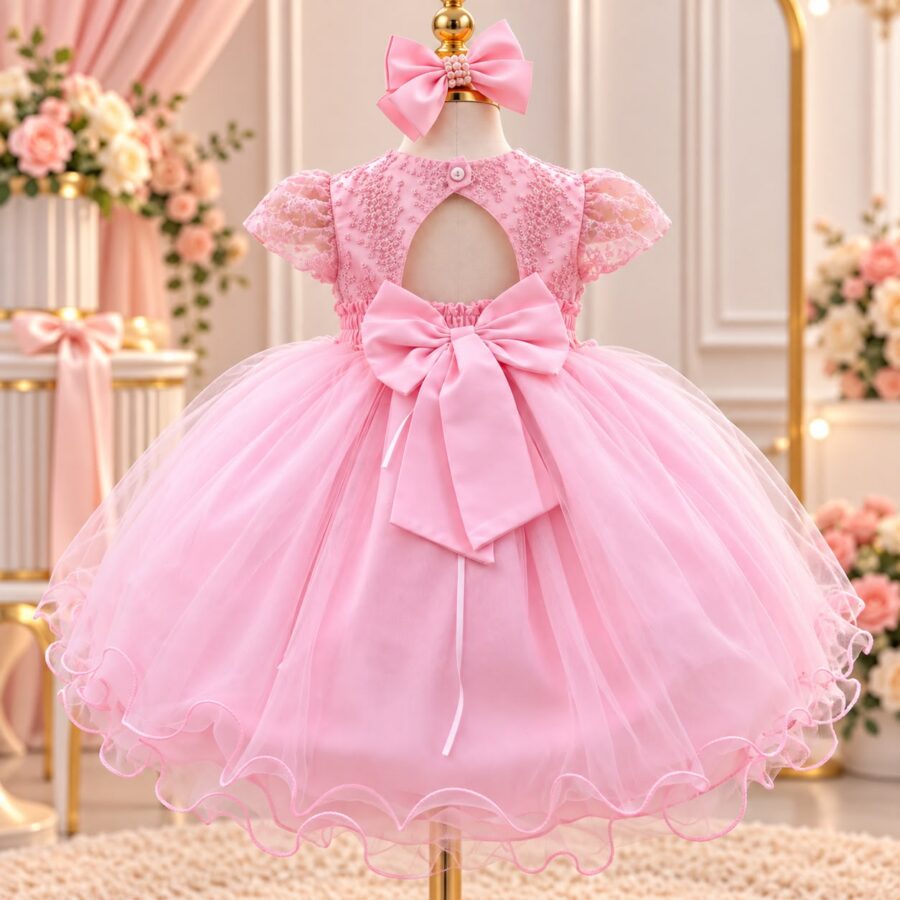 Vestido de Bebê Alice Vitória Menina Bonita Rosa Bebê