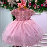 Vestido de Bebê Alice Vitória Menina Bonita Rosa Bebê