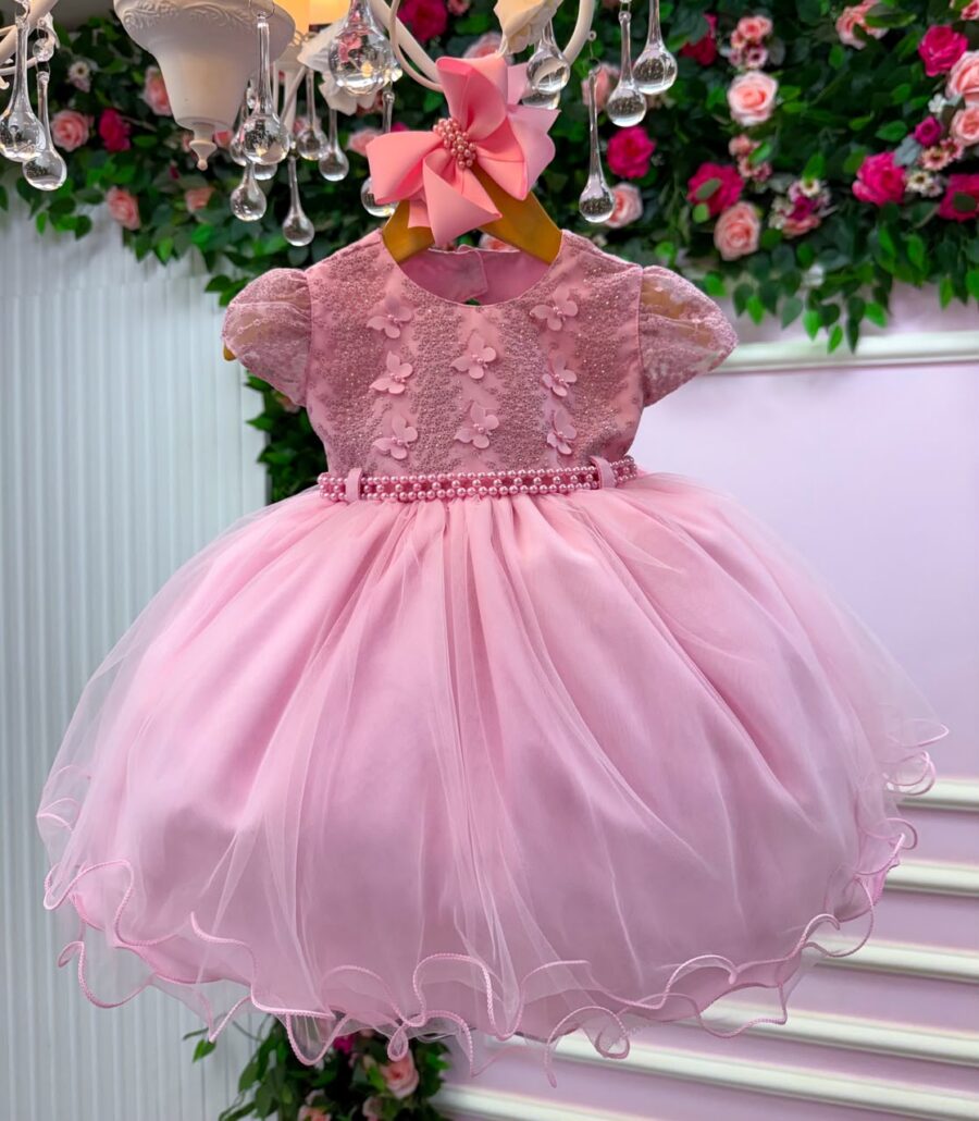 Vestido de Bebê Alice Vitória Menina Bonita Rosa Bebê