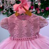 Vestido de Bebê Alice Vitória Menina Bonita Rosa Bebê