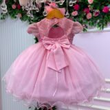 Vestido de Bebê Alice Vitória Menina Bonita Rosa Bebê