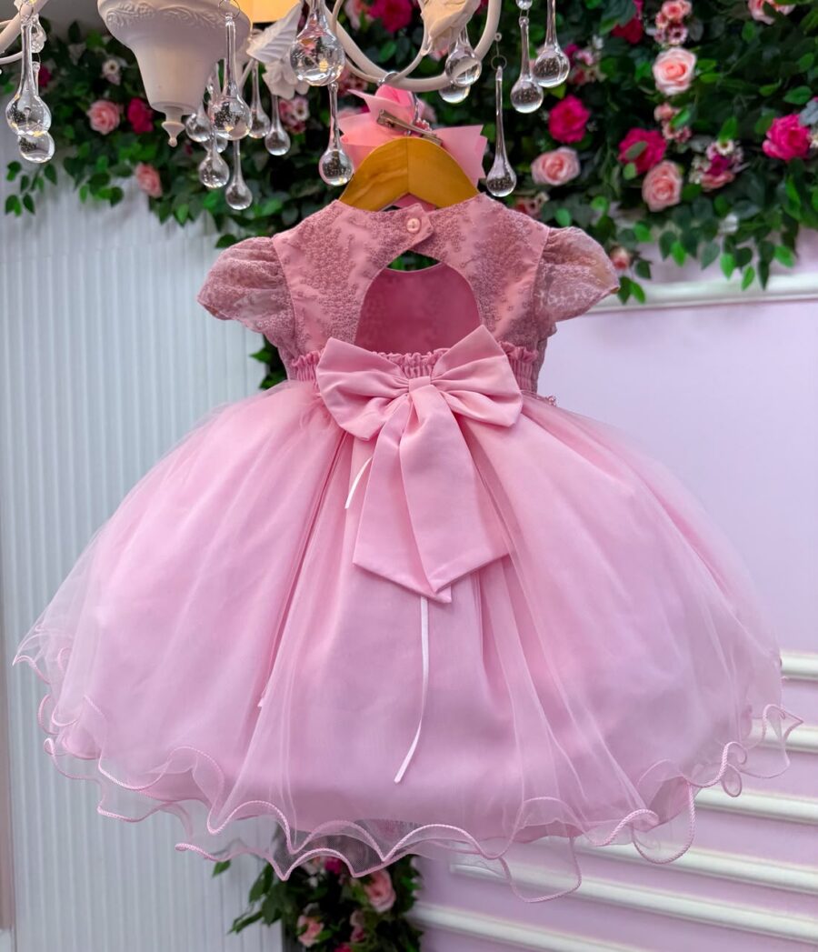 Vestido de Bebê Alice Vitória Menina Bonita Rosa Bebê