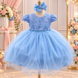 Vestido de Bebê Alice Vitória Menina Bonita Azul Bebê
