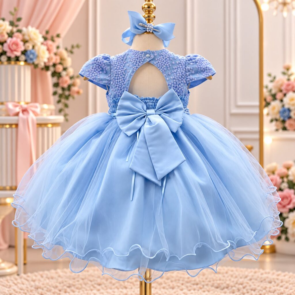 Vestido de Bebê Alice Vitória Menina Bonita Azul Bebê