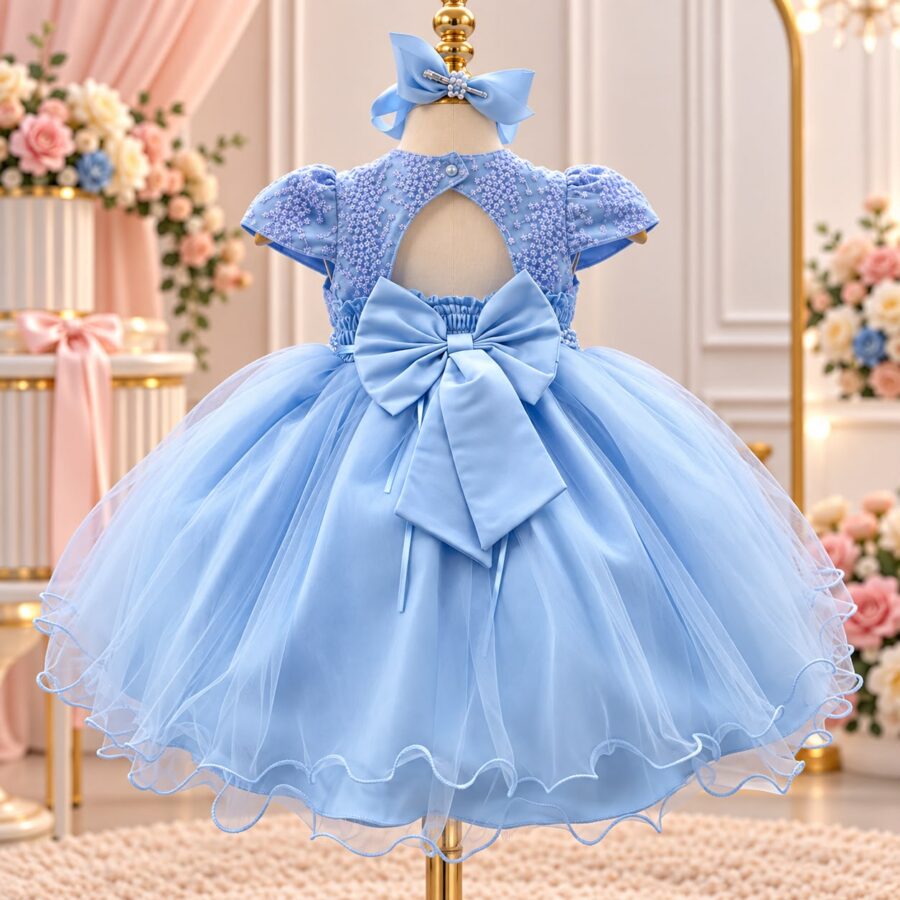 Vestido de Bebê Alice Vitória Menina Bonita Azul Bebê