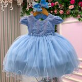 Vestido de Bebê Alice Vitória Menina Bonita Azul Bebê