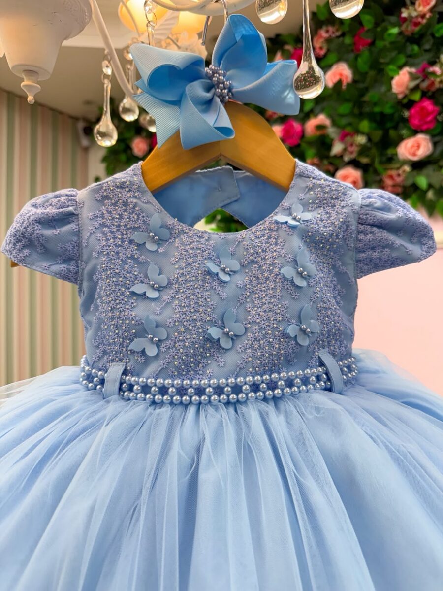 Vestido de Bebê Alice Vitória Menina Bonita Azul Bebê