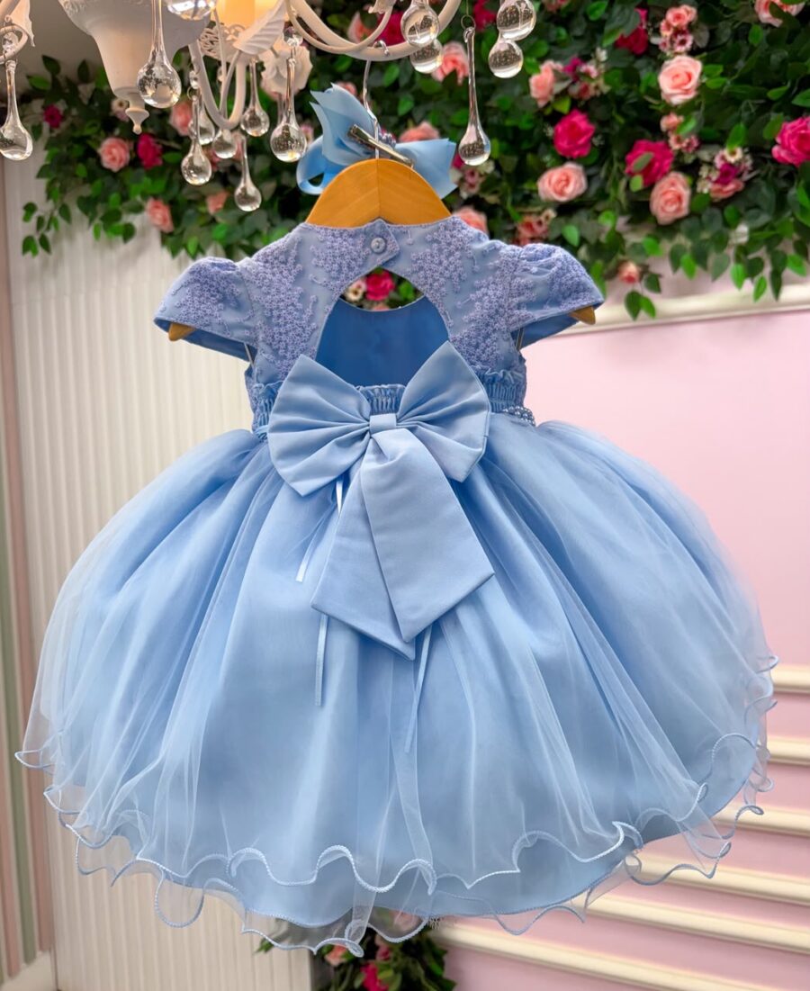 Vestido de Bebê Alice Vitória Menina Bonita Azul Bebê
