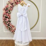 Vestido Infantil Longo Branco Dama Renda e Tule Glitter