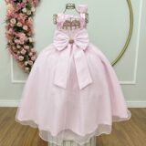Vestido Infantil Longo Rosa Bebê Busto Renda Festa