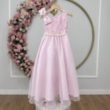 Vestido Infantil Longo Rosa Bebê Busto Renda Festa