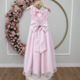 Vestido Infantil Longo Rosa Bebê Busto Renda Festa