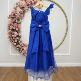 Vestido Infantil Longo Azul Royal Busto Renda Festa