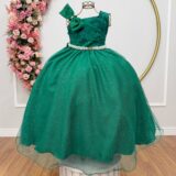 Vestido Infantil Longo Verde Bandeira Busto Renda Festa