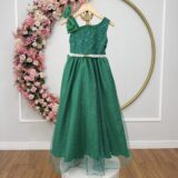 Vestido Infantil Longo Verde Bandeira Busto Renda Festa
